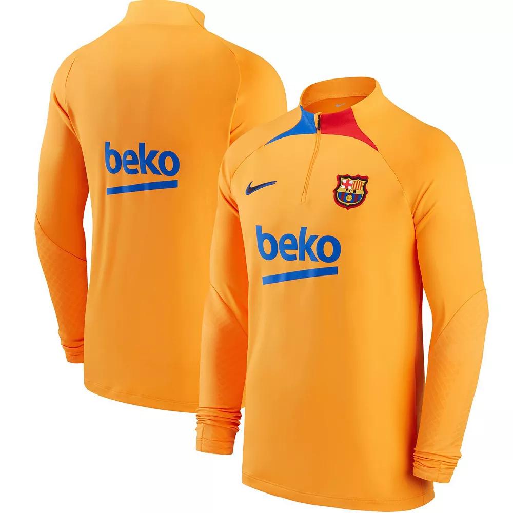 Men's Nike Orange Barcelona 2021/22 Strike Drill Raglan Quarter-Zip Long Sleeve Top, Size: Medium, Bar Orange Product Image