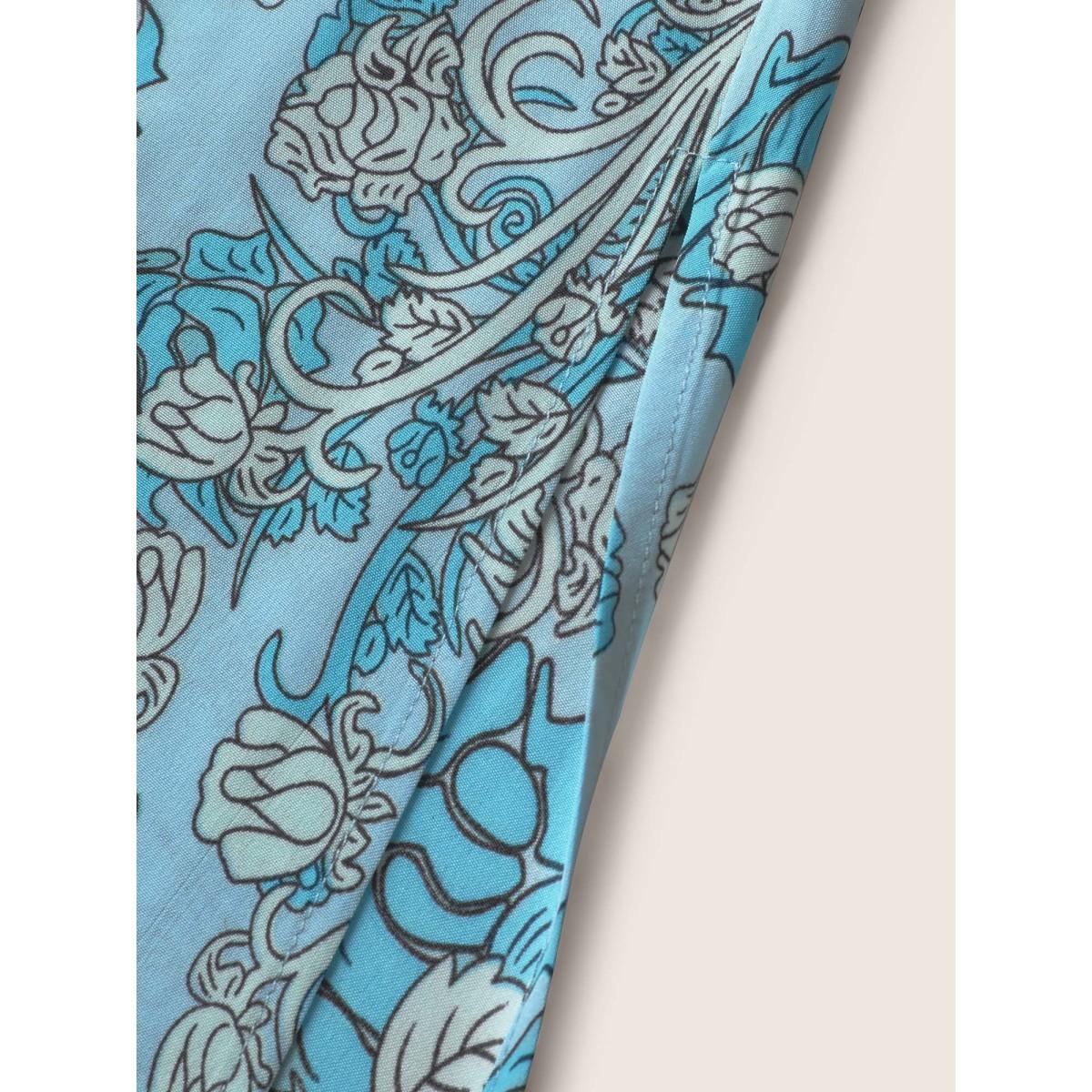 Plus Size Bandana Print Ruched Pocket Cami Dress Cerulean Women Resort Gathered V-neck Sleeveless Curvy BloomChic 14-16/1X Product Image