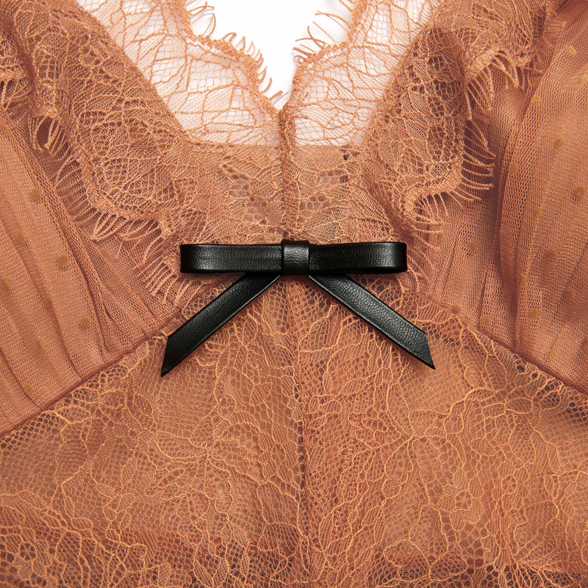 Tan Dot Mesh Mini Dress Product Image