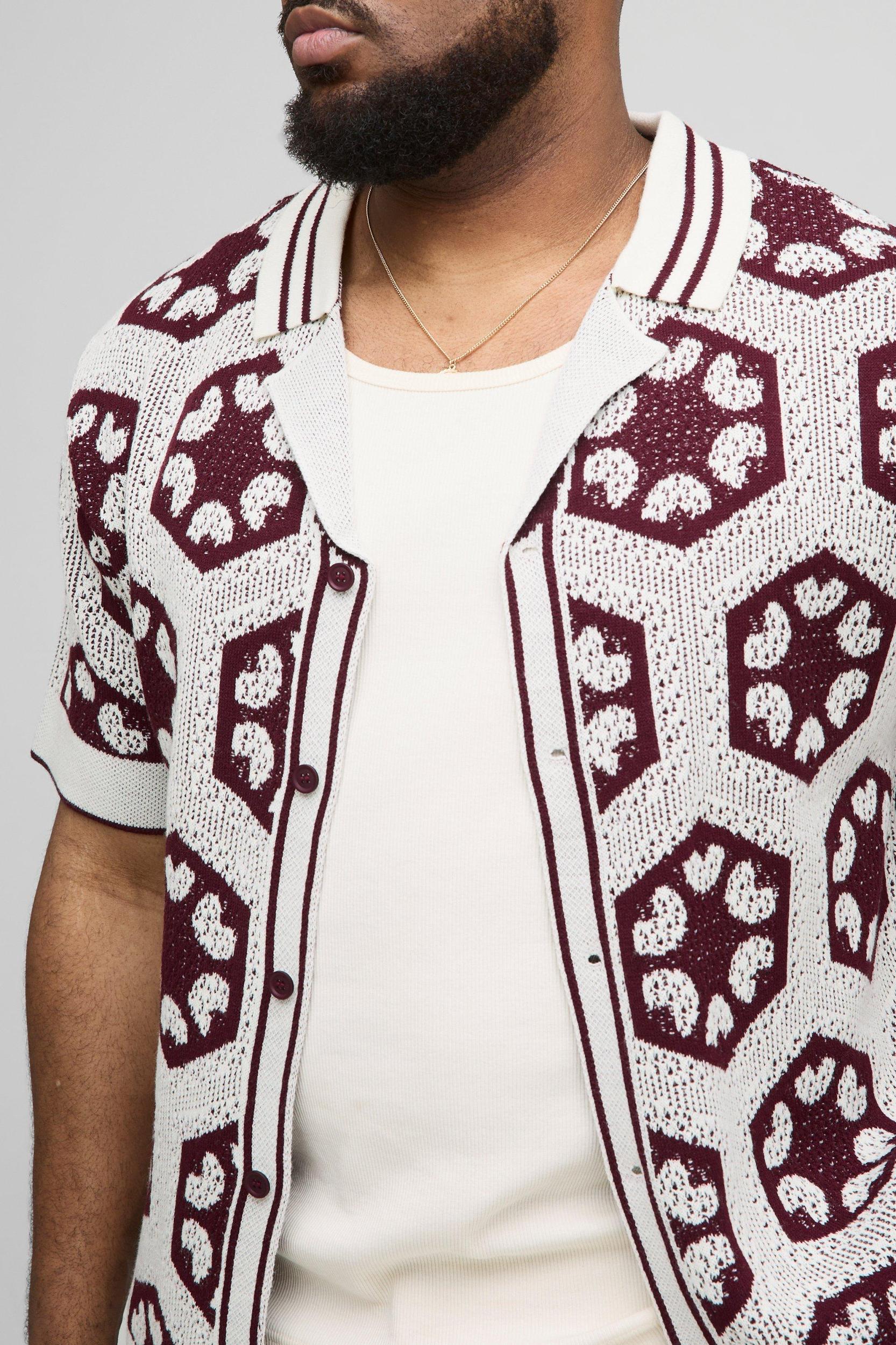 Plus Crochet Regular Knitted Shirt | boohooMAN USA Product Image