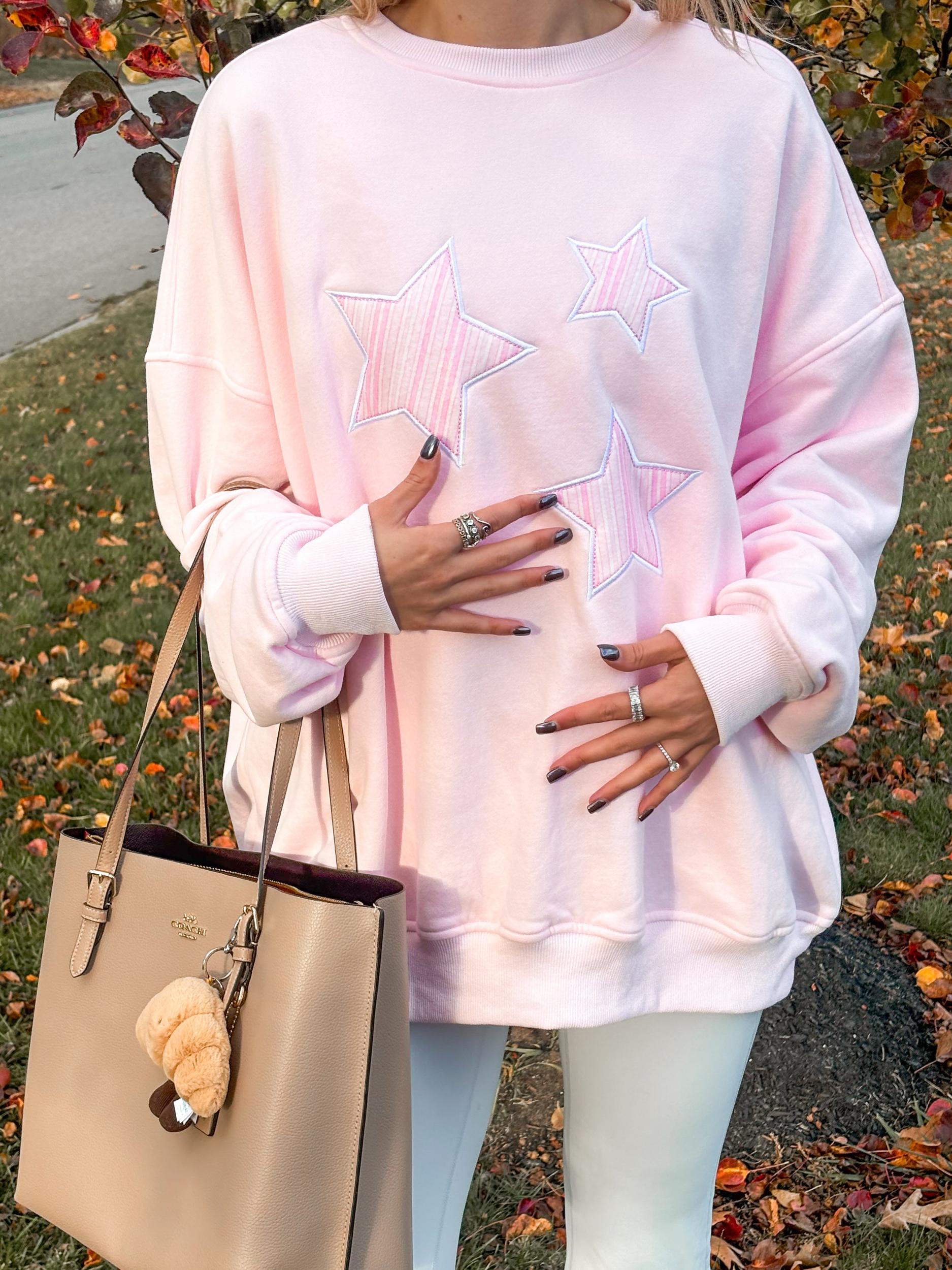 Light Pink Star Lux Striped Sweatshirt Product Image