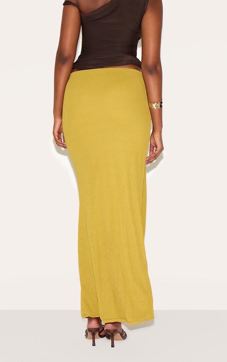 Olive Double Layer Burnout Mesh Wrap Front Maxi Skirt Product Image
