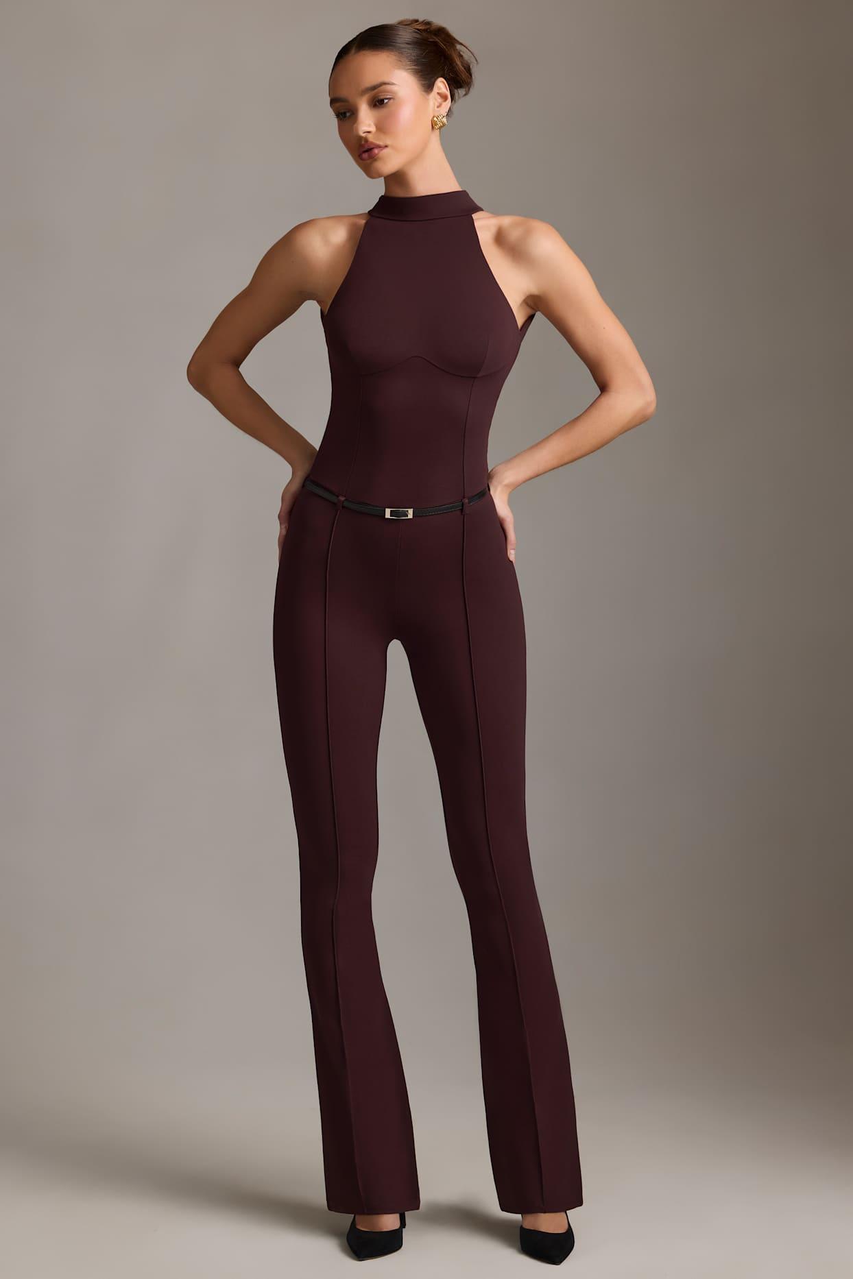 Backless Turtleneck Jumpsuit in Chocolate Brown Product Image