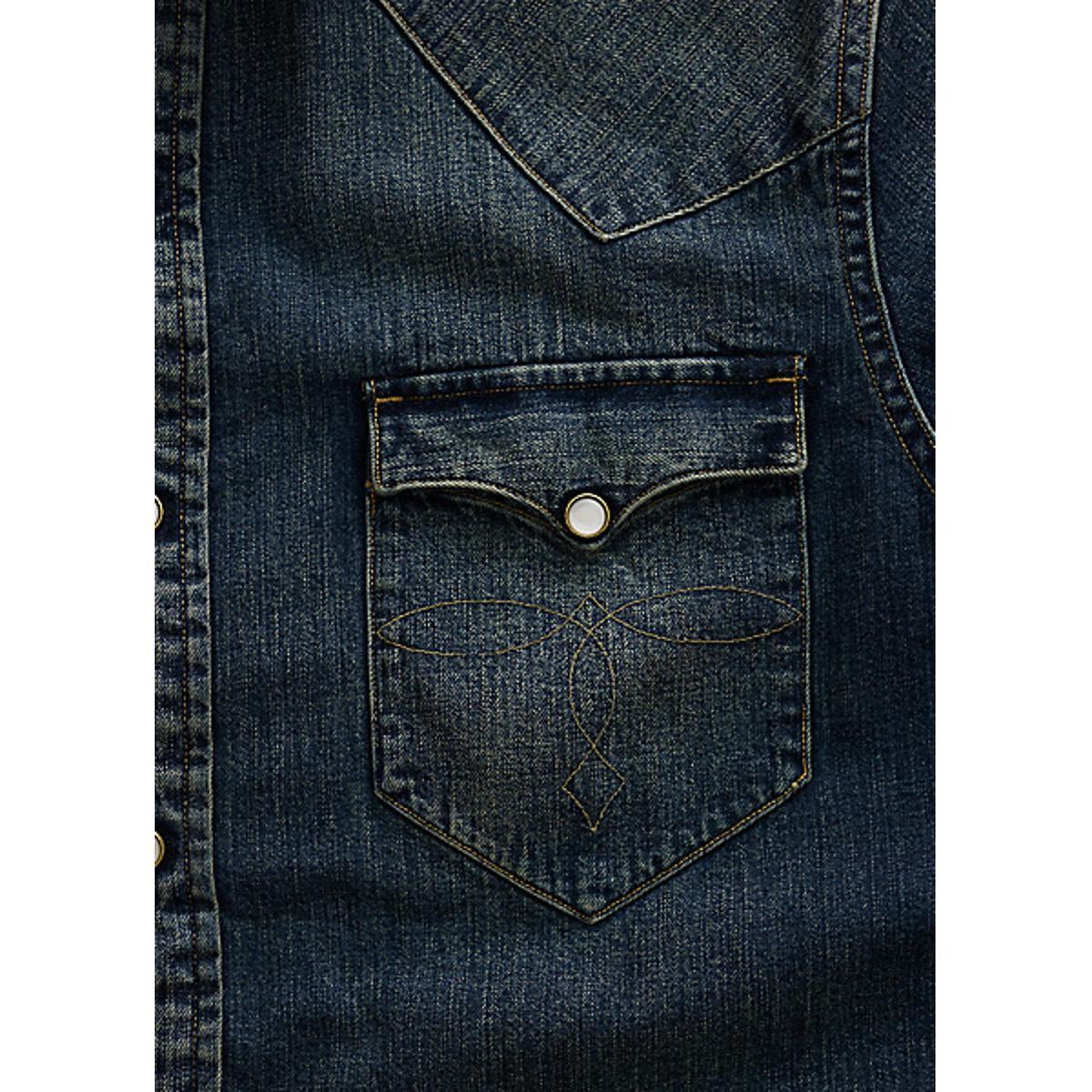 Slim Fit Denim Western Shirt Dark Wash Product Image