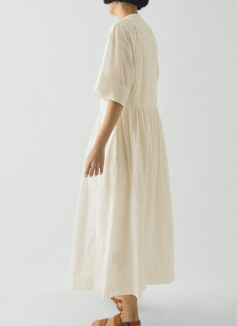 Embroidered Cotton Voile Dress | Chalk White Product Image