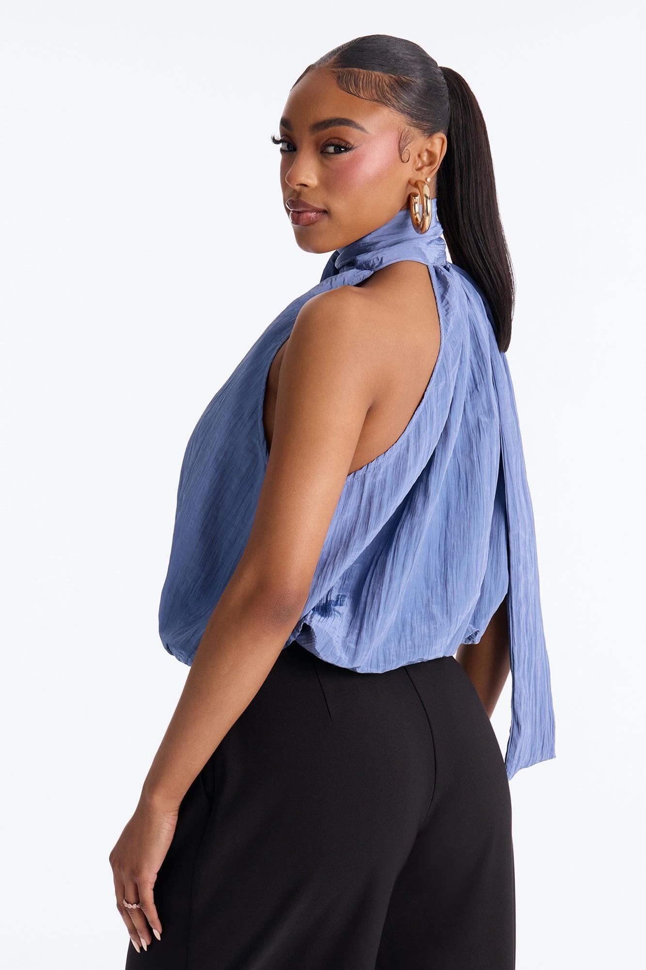 Stay Extra Scarf Plisse Top - Periwinkle Female Product Image
