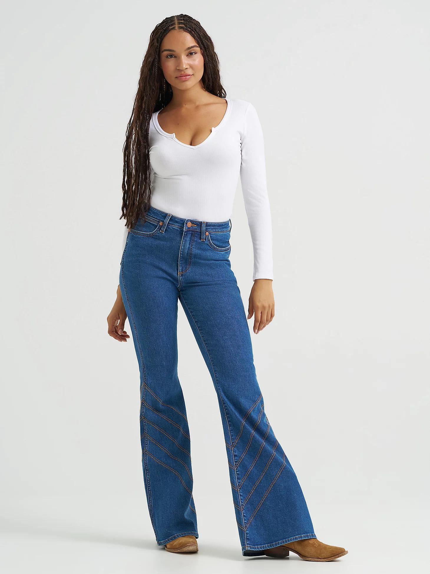 Women's High Rise Stitch Flare Jean in Carolina Product Image
