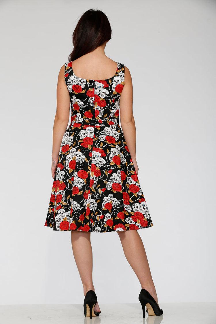 Black & Red Rose Skulls Swing Dress Product Image