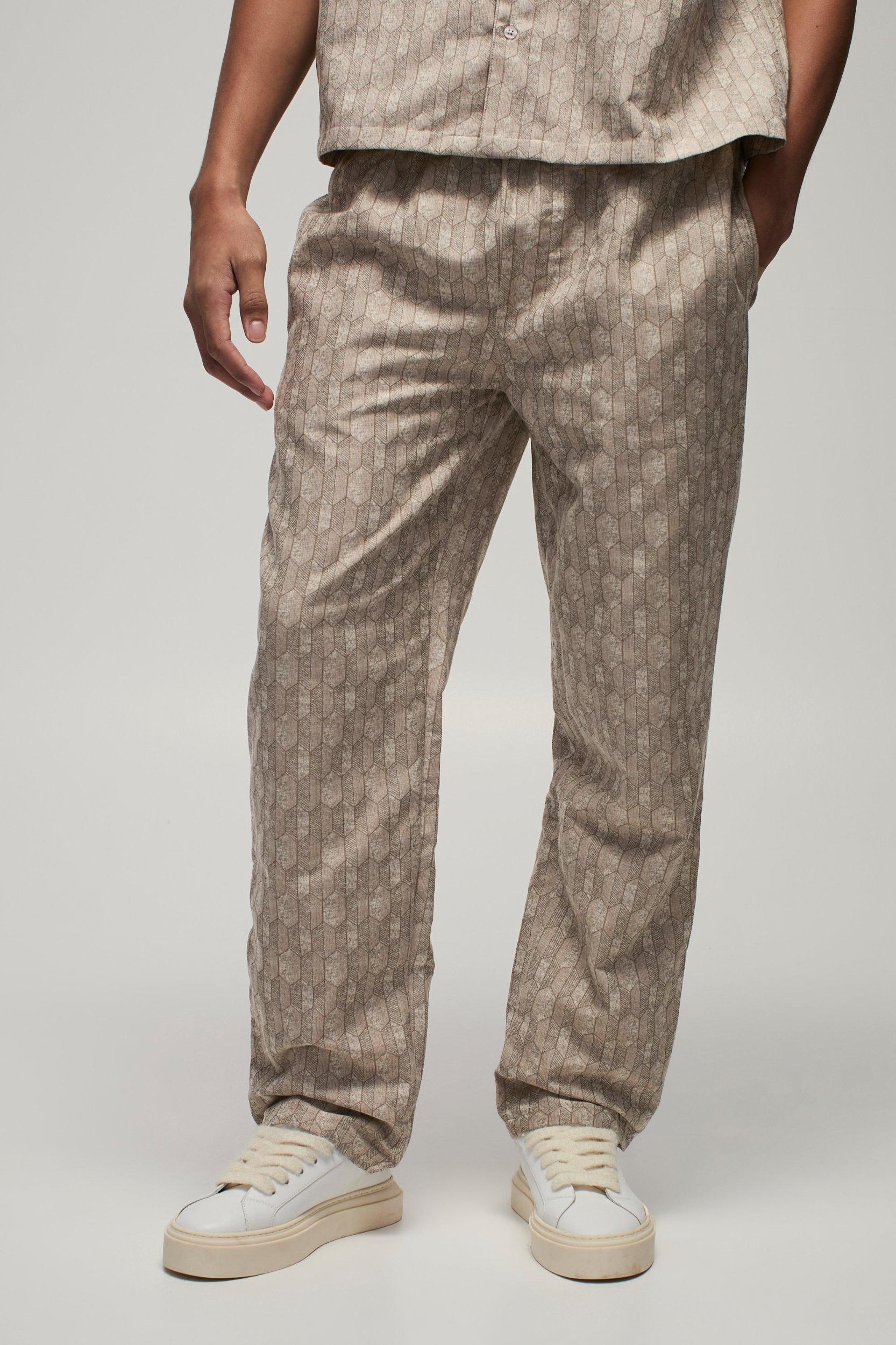 Elastic Waist Straight Woven Geo Pants | boohooMAN USA Product Image