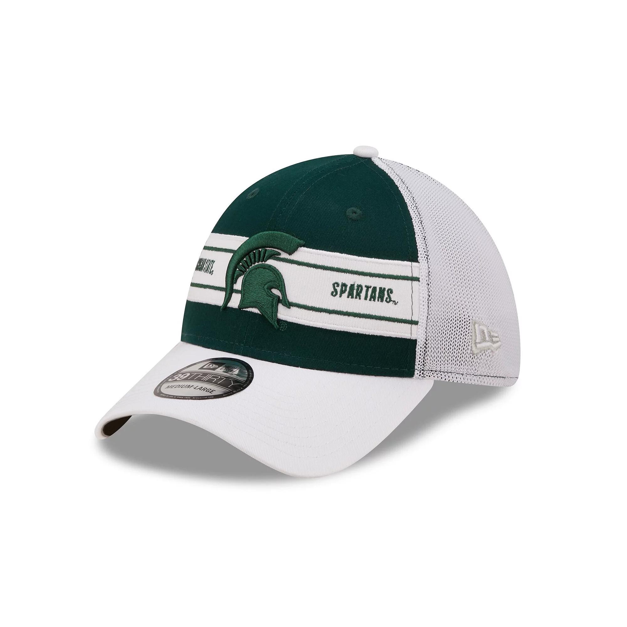 Men's New Era Green/White Michigan State Spartans Banded 39THIRTY Flex Hat, Size: Small/Medium Product Image