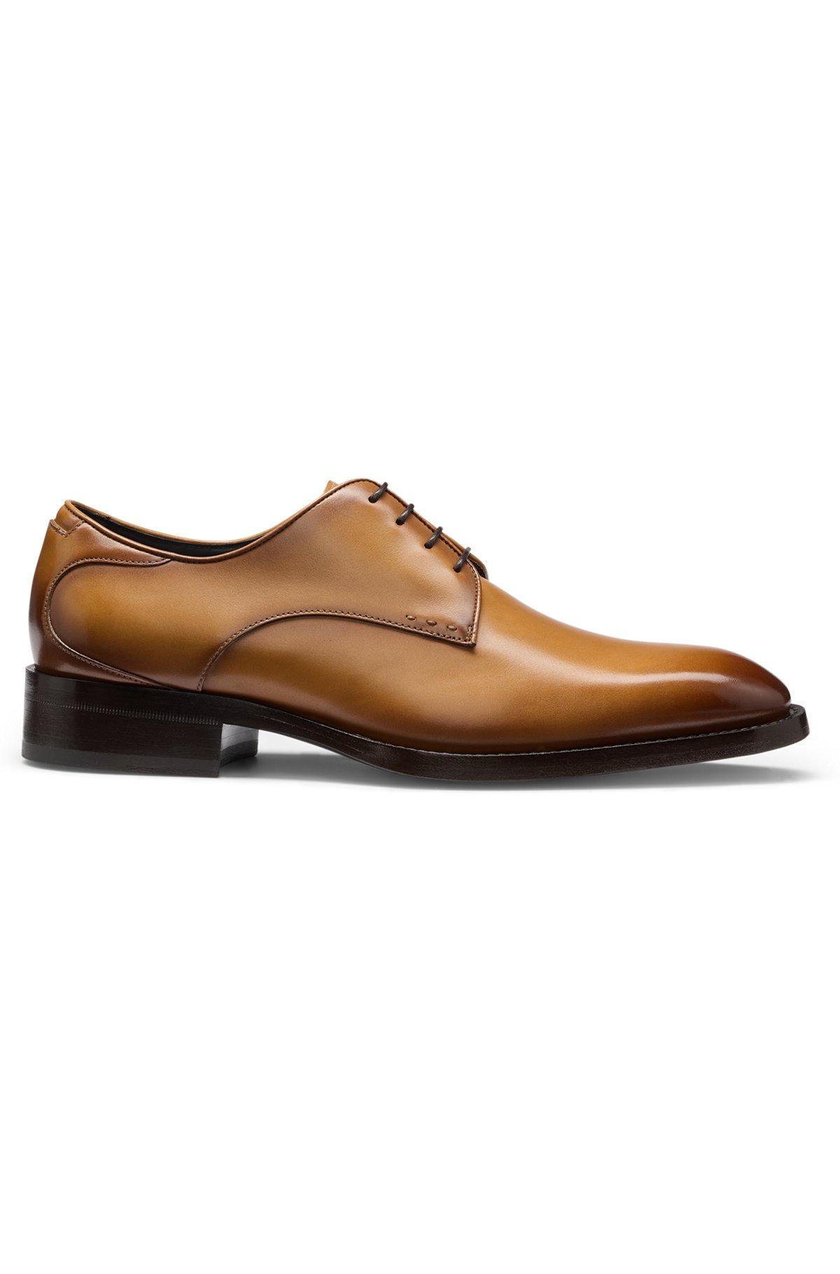 BOSS - Burnished-leather Derby shoes with stitch details - Brown Product Image