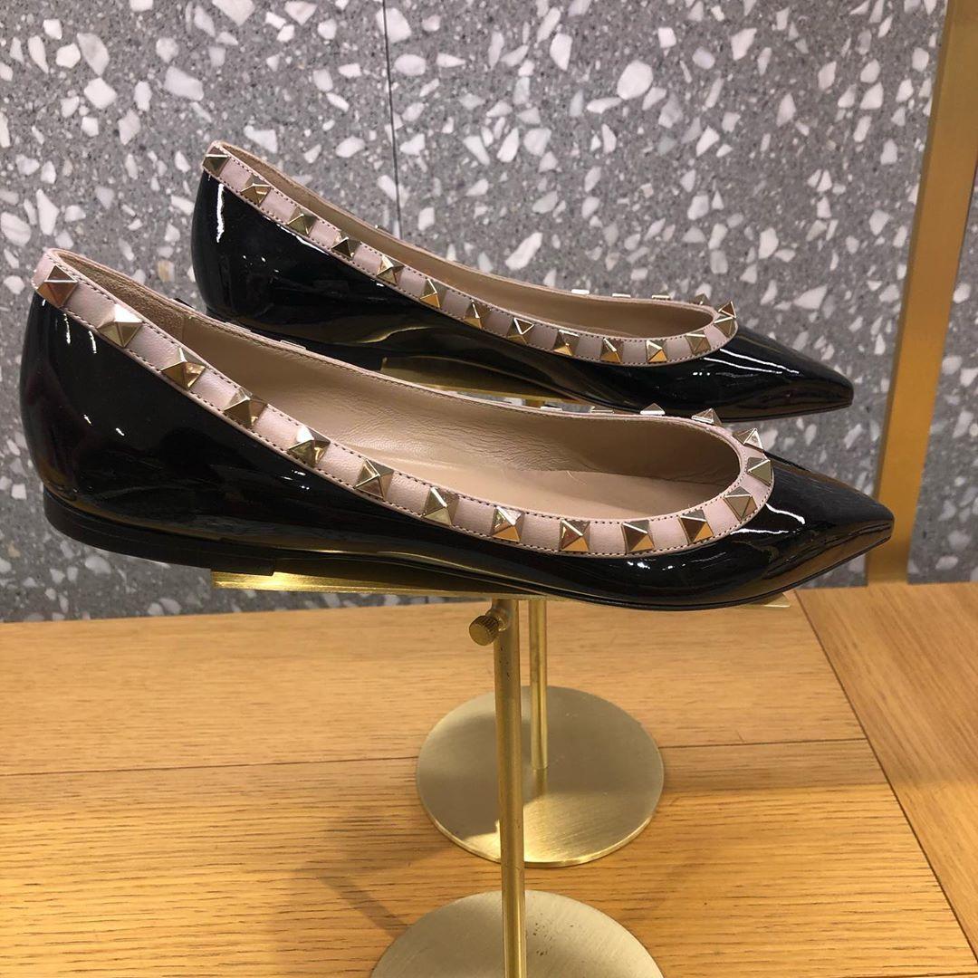 VALENTINO GARAVANI Pointed Toe Studded Trim Flat Sole Ballerina In Black Product Image