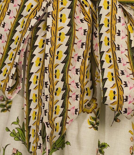 A Loves A Floral Print Woven V-Neck Button Front Long Balloon Sleeve Tie at Waist A-Line Flounce Maxi Dress Product Image