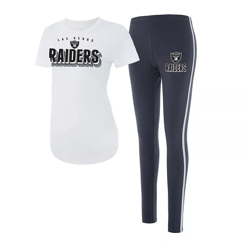 Women's Concepts Sport White/Charcoal Las Vegas Raiders Sonata T-Shirt & Leggings Set,  Product Image