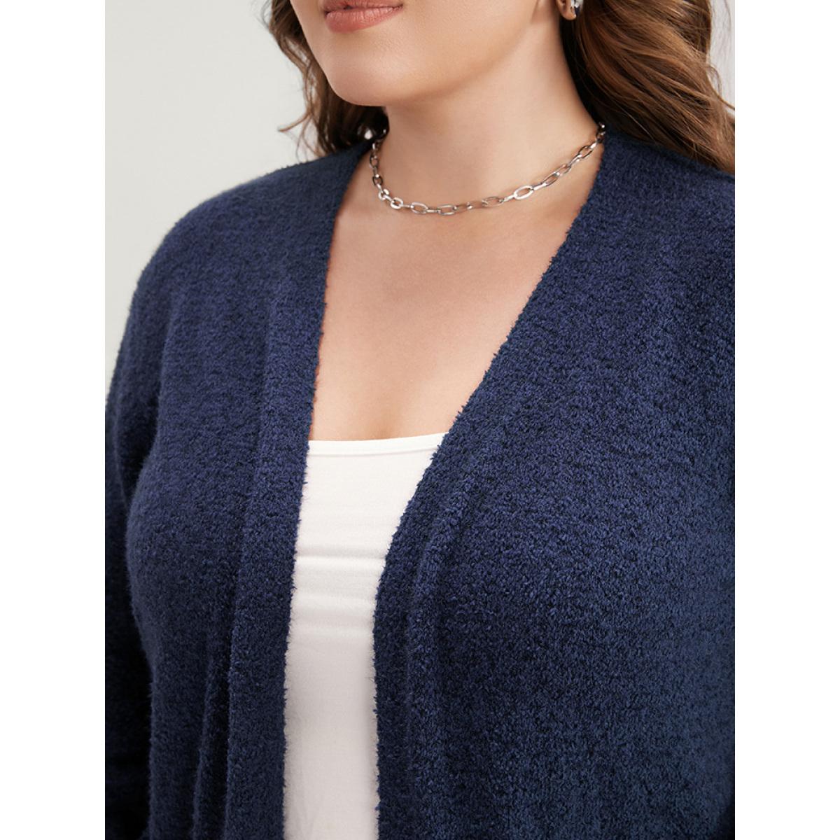 Plus Size Solid Super Soft Plush Knit Open Front Cardigan DarkBlue Women Casual Loose Long Sleeve Office Cardigans BloomChic 14-16/1X Product Image