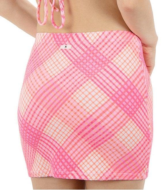 Hurley Ombre Plaid Pull-On Cover-Up Mini Skirt Product Image