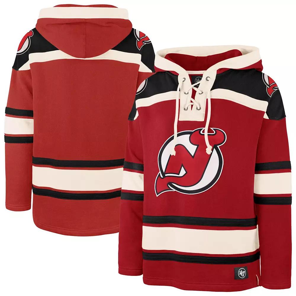 Men's '47 Red New Jersey Devils Big & Tall Superior Lacer Fleece Pullover Hoodie,  Product Image