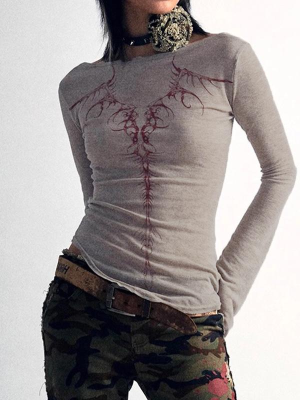 Reversible Print Square Neck Slim Long Sleeve Knit Product Image