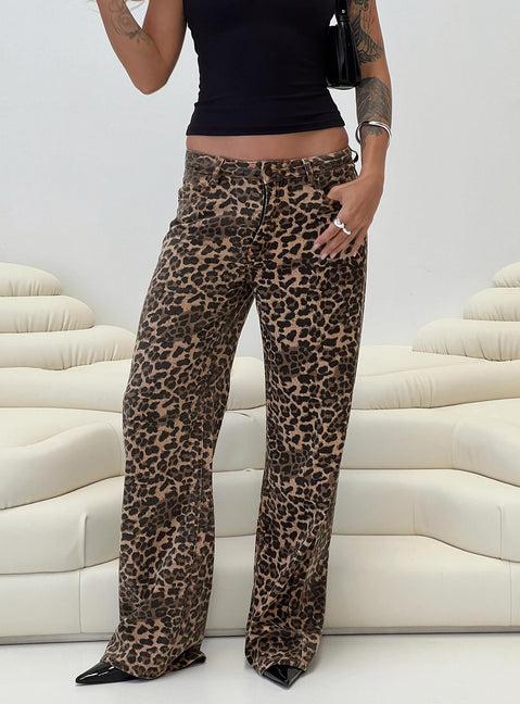 Top Model Low Rise Straight Leg Jeans Leopard Product Image