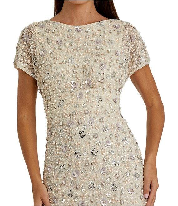 Mac Duggal Embellished Floral Mesh Boat Neck Short Sleeve Blouson Gown Product Image