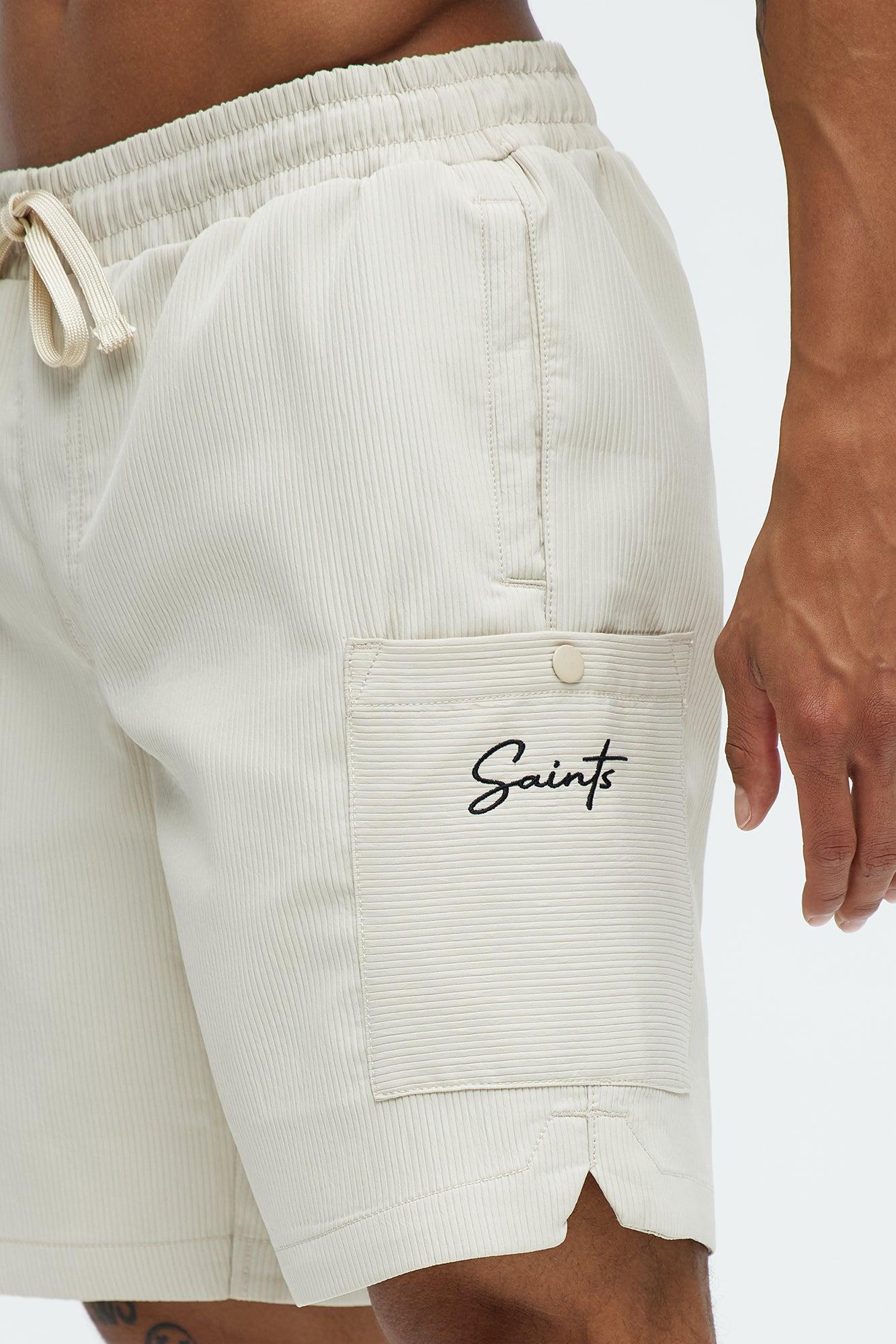 Saint Embroidered Relaxed Shorts - Off White Product Image