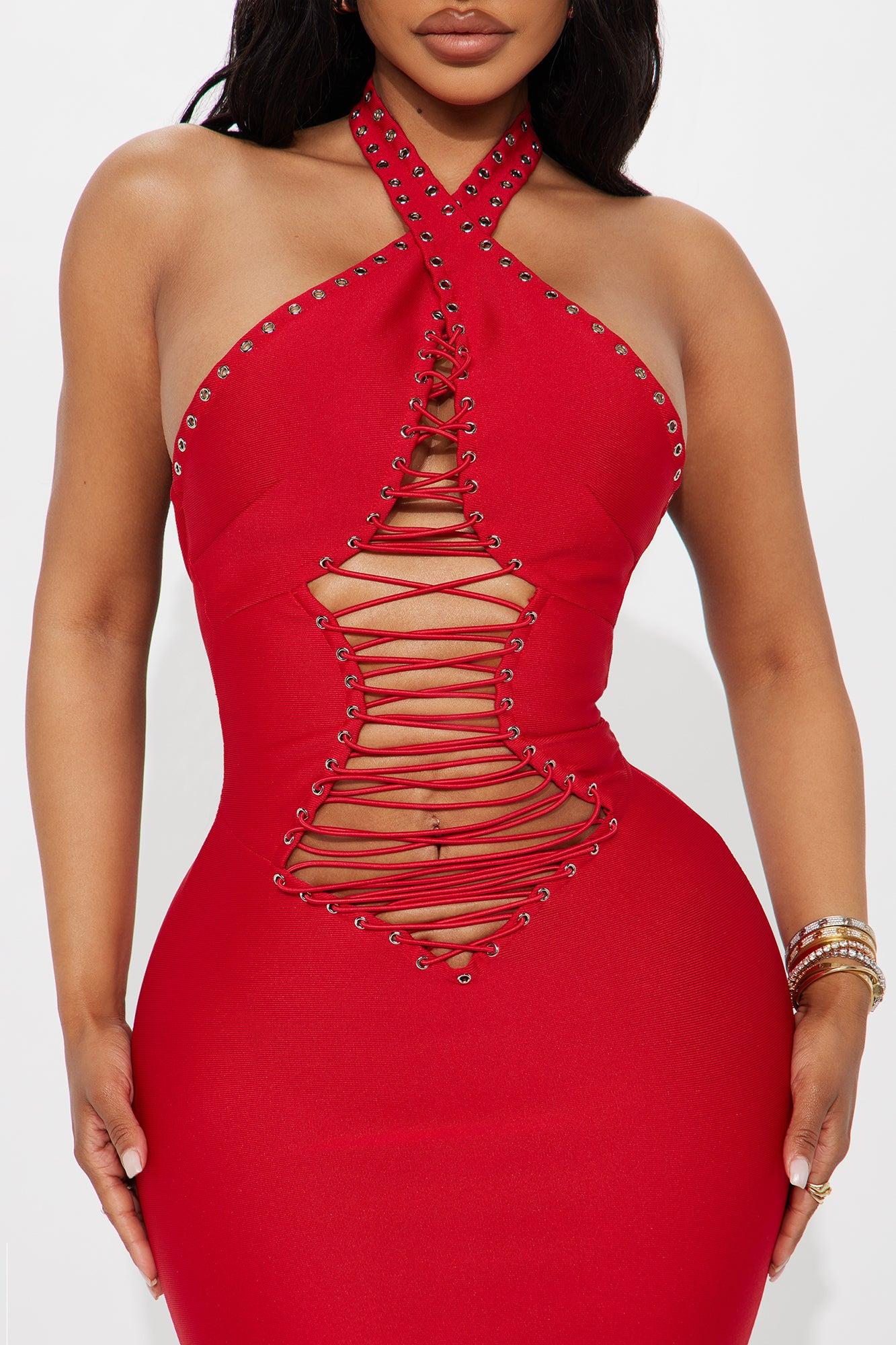 Blair Bandage Lace Up Mini Dress - Red Female Product Image