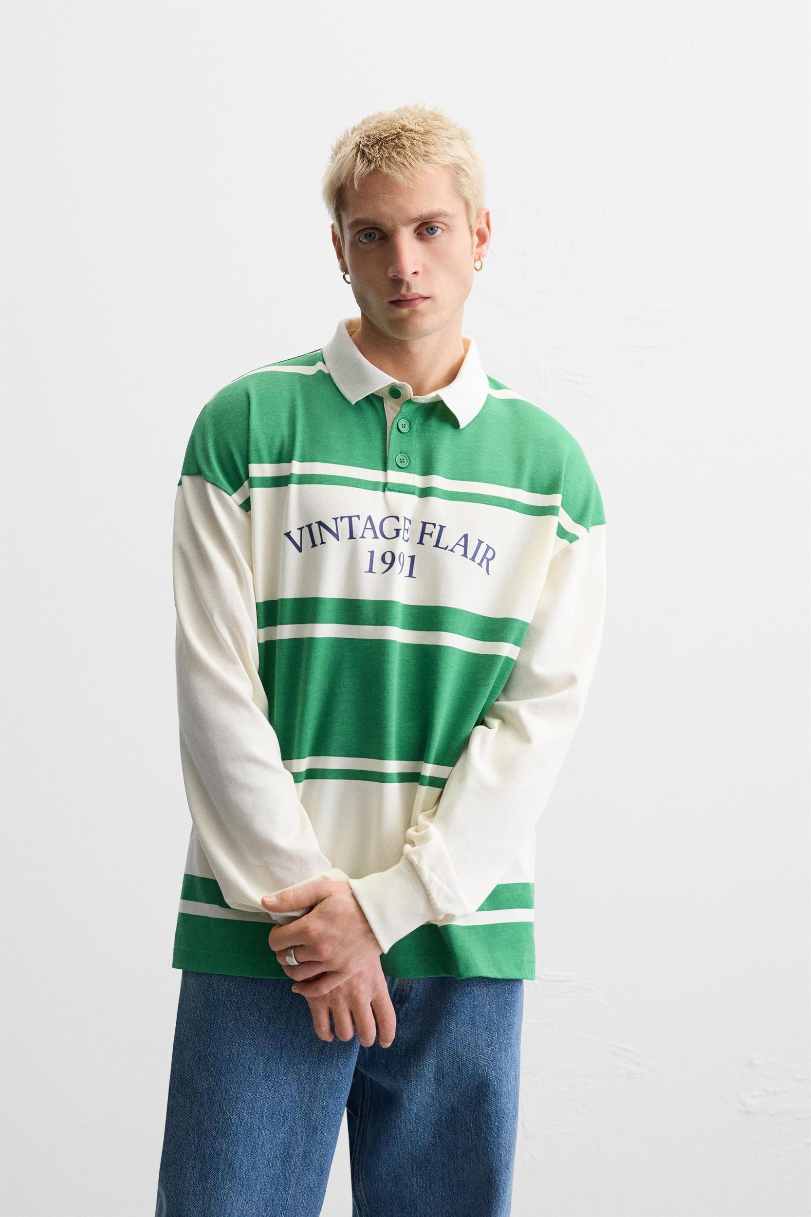 STRIPED TEXT POLO SHIRT Product Image