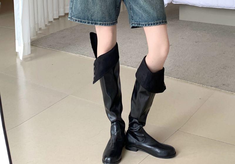 Low Rise Washed Denim Shorts Product Image