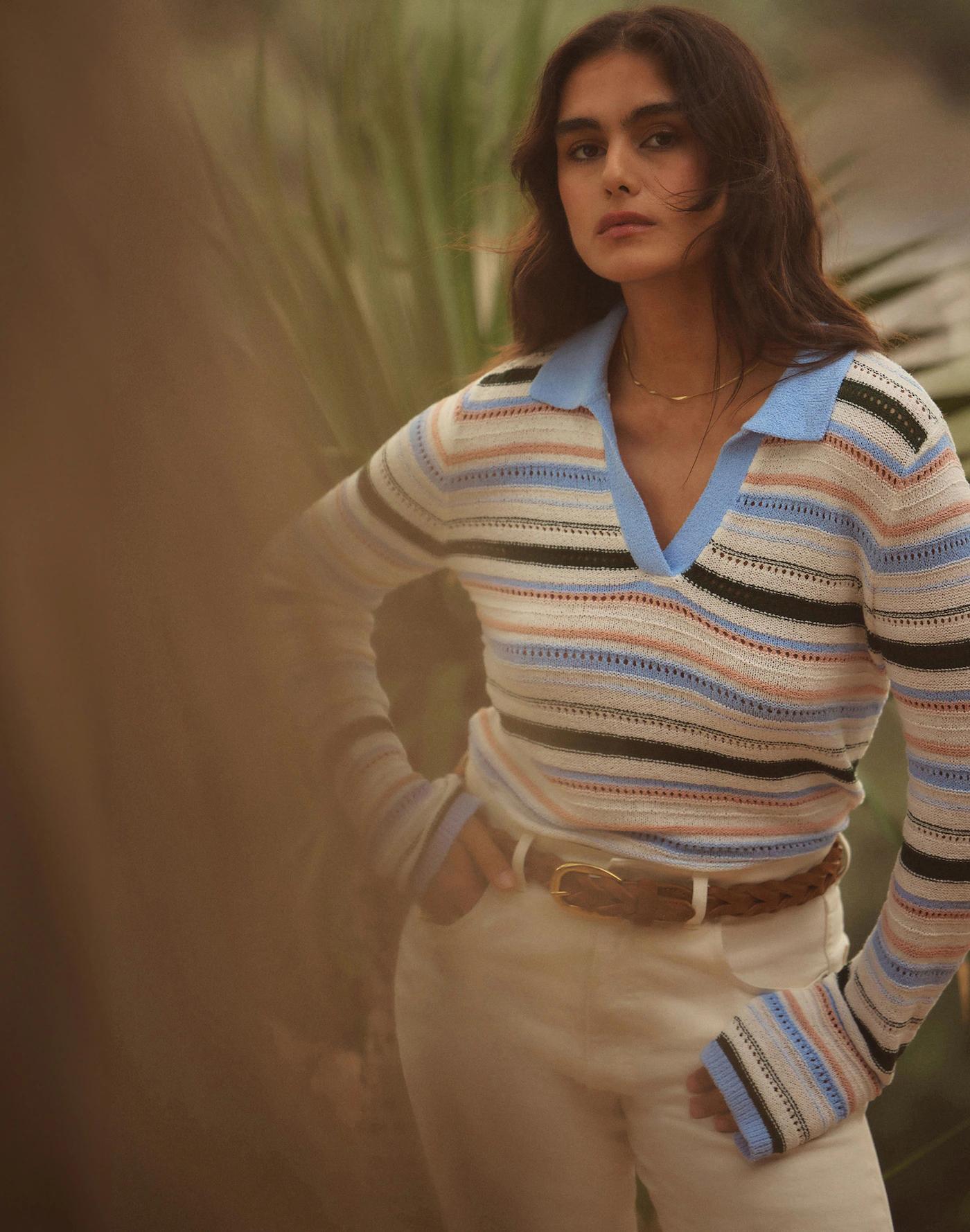 Textural-Stitch Johnny Collar Sweater Product Image