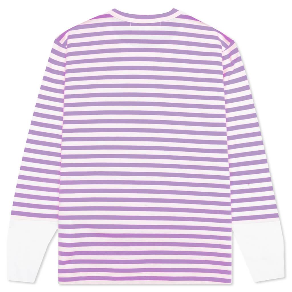 Women's Striped White Sleeve L/S T-Shirt - Purple Female Product Image