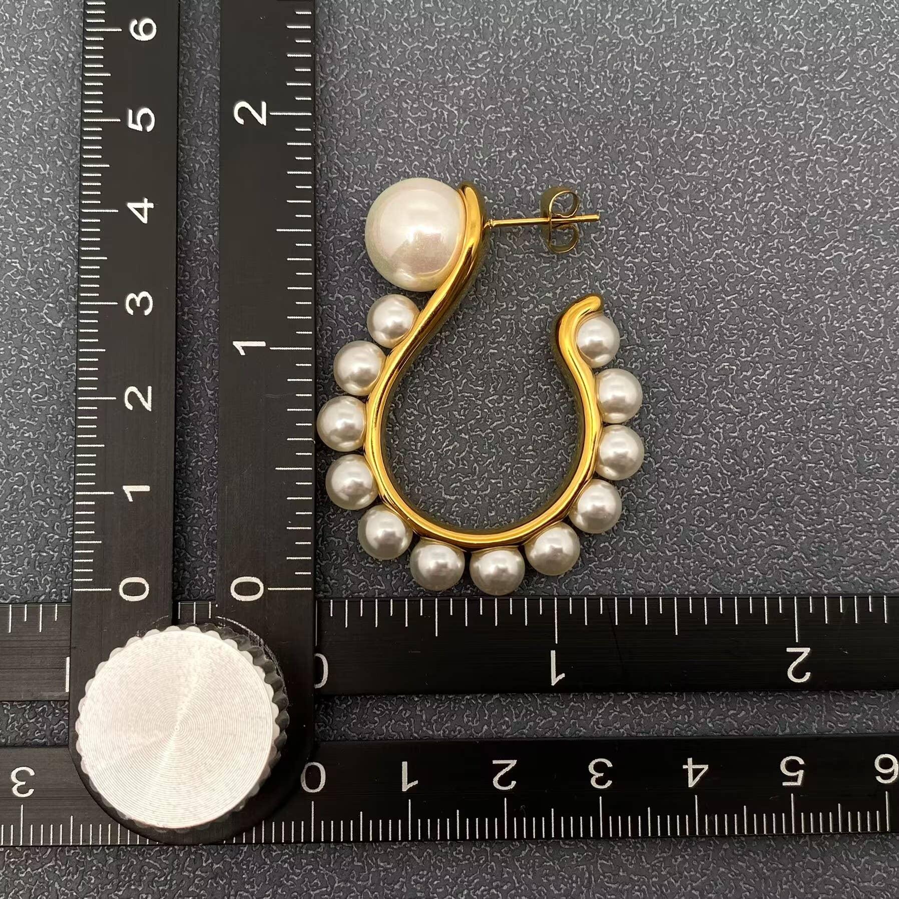 Pearl Hook Shape 18K Gold Plated Post Earrings Product Image