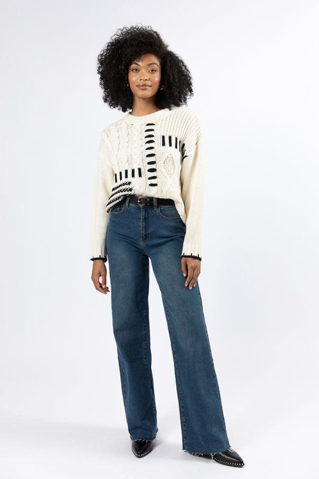 Hand In My Hand Ivory and Black Contrast Stitch Detail Sweater FINAL SALE Product Image