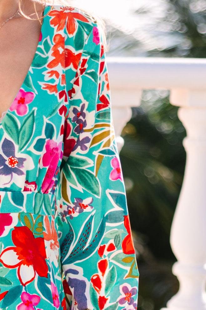 Just Feels Right Teal Blue Floral Maxi Dress Female Product Image