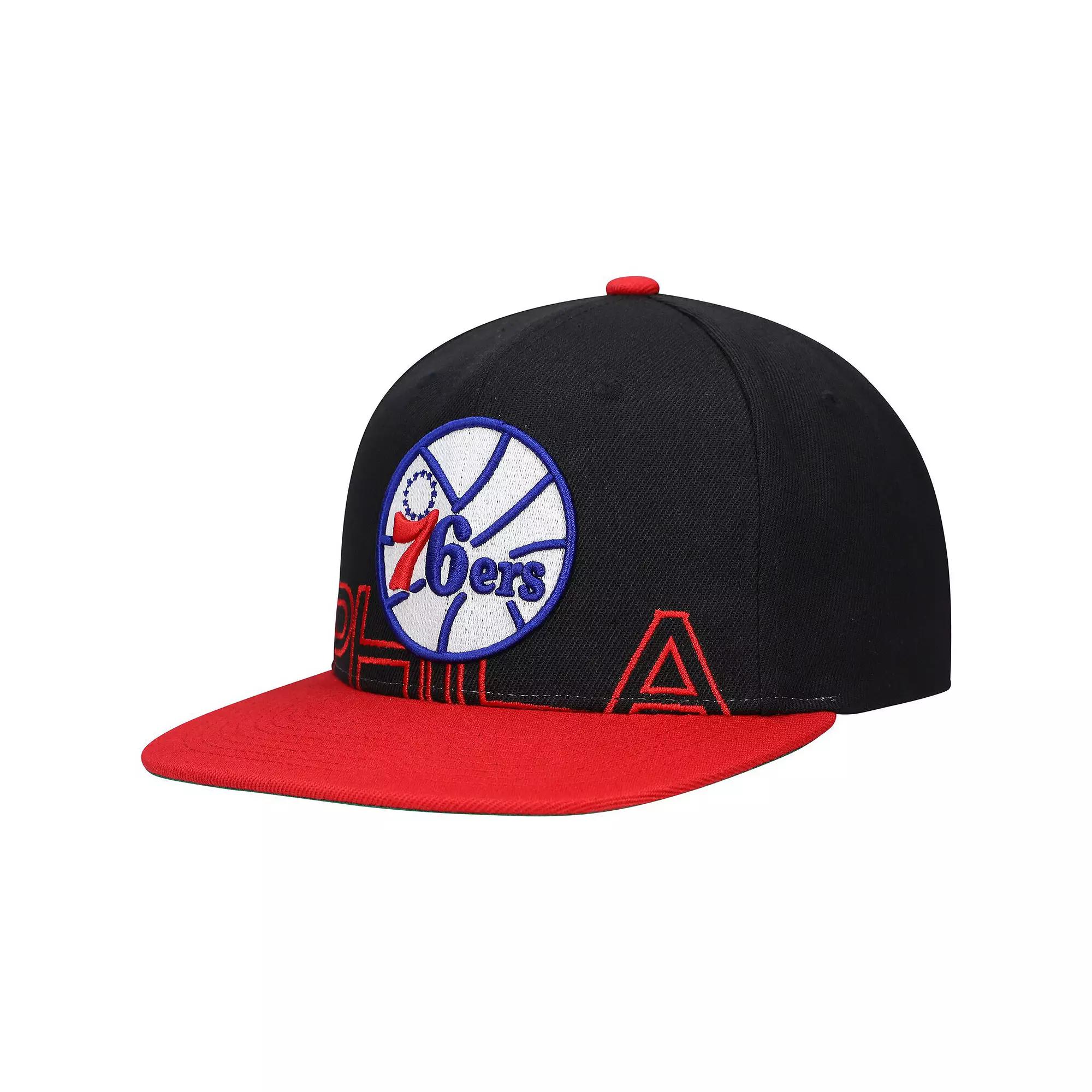 Men's Mitchell & Ness Black/Red Philadelphia 76ers Hardwood Classics Low Big Face Snapback Hat, 76r Black Product Image