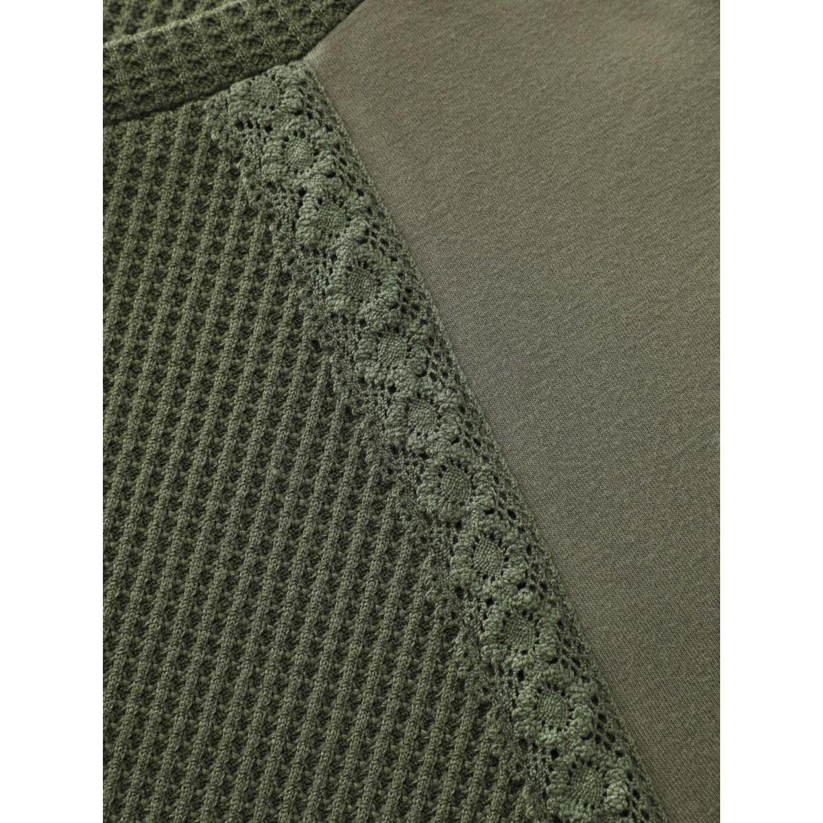 Plus Size Crossstich Lace Trim Floral Embroidery Sweatshirt Women ArmyGreen Leisure Woven ribbon&lace trim Round Neck Casual Sweatshirts BloomChic 12/L Product Image