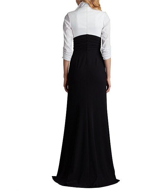 Tadashi Shoji Taffeta Crepe Color Block V-Neck 3/4 Sleeve Maxi Dress Product Image