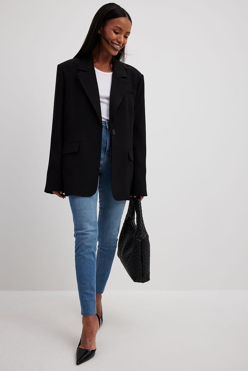 Skinny High Waist Raw Hem Jeans Product Image