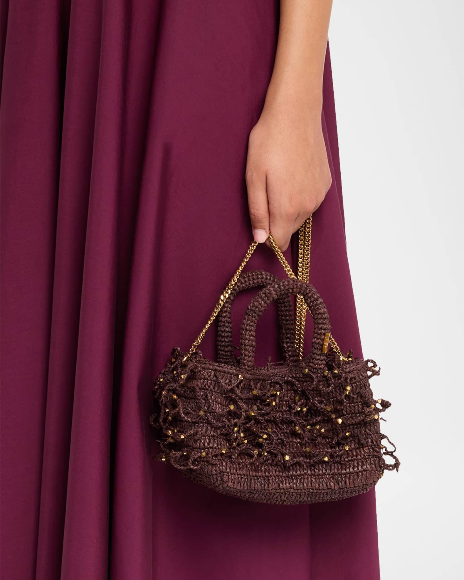 Fanny Woven Top-Handle Bag with Beaded Fringe Product Image