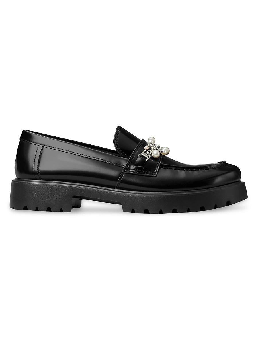 Womens Classic Embellished Leather Loafers Product Image