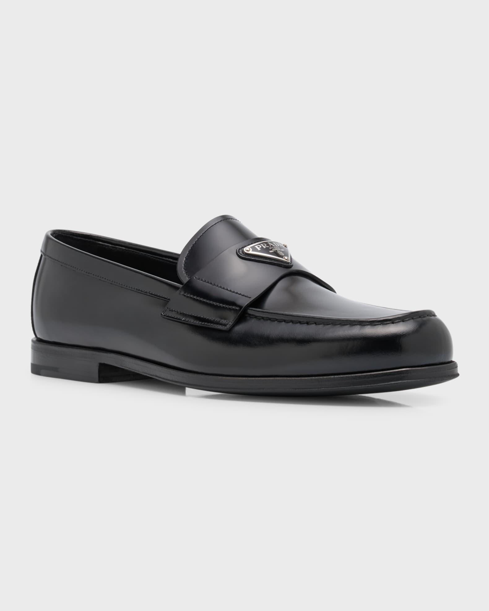 Men's Enameled Logo Leather Penny Loafers Product Image