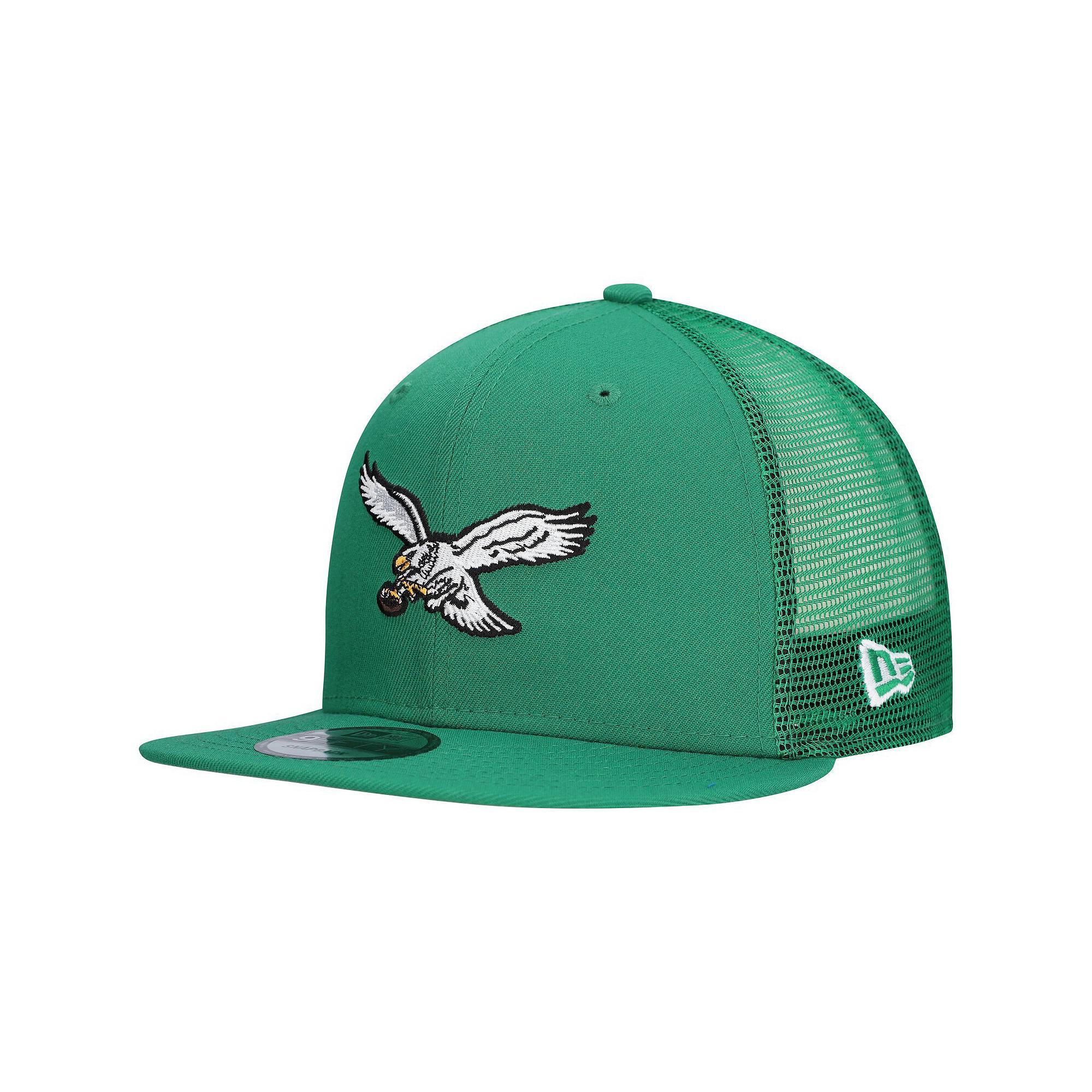 Men's New Era Kelly Green Philadelphia Eagles Throwback Main Trucker 9FIFTY Snapback Hat Product Image