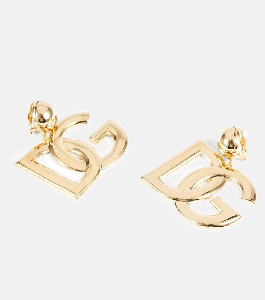 DOLCE & GABBANA Gold-tone Clip-on Earrings With Dg Interlocking Logo In Brass Woman In Grey Product Image