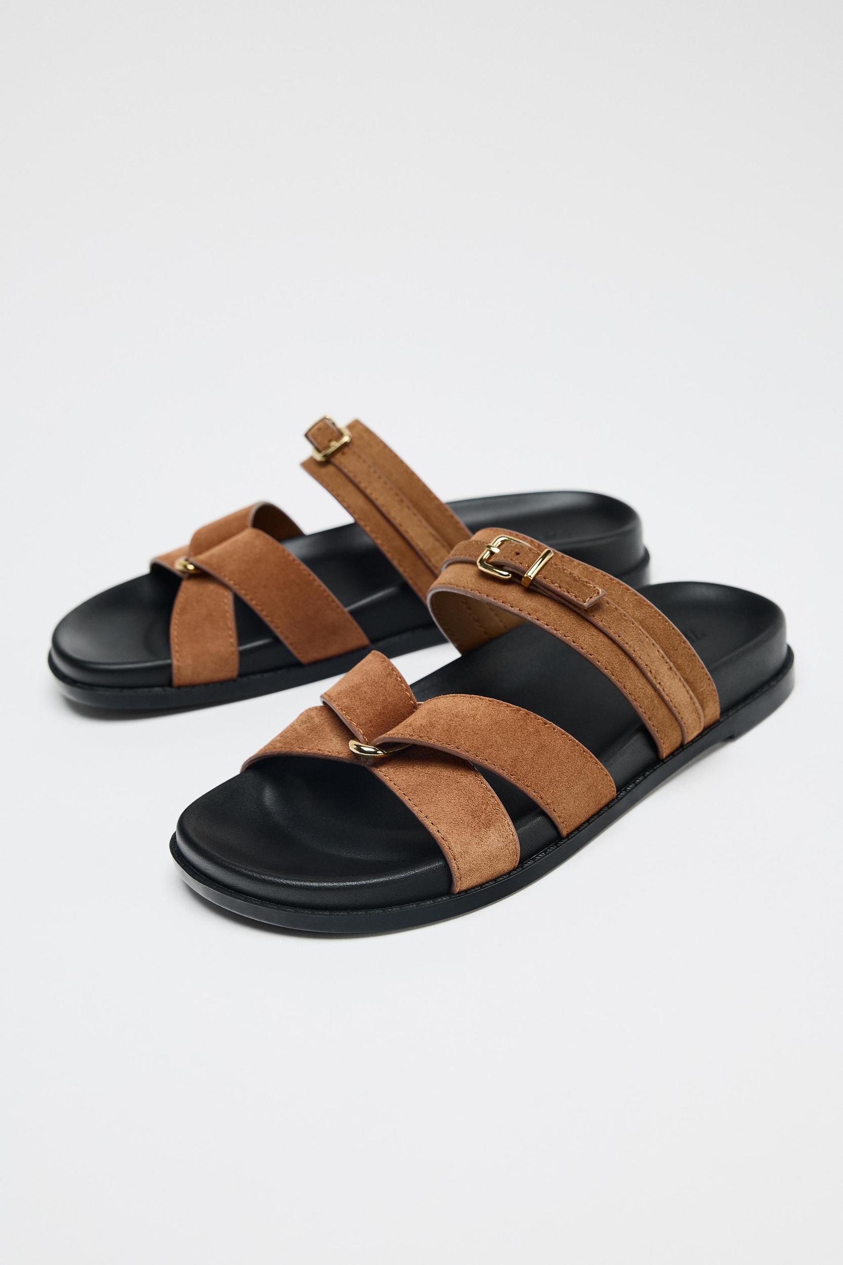 SUEDE CROSSED STRAP SANDALS Product Image