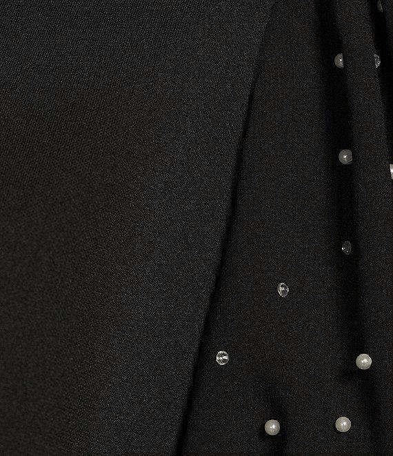 KARL LAGERFELD PARIS Mixed Media Crew Neck Short Puff Sleeve Embellished Top Product Image