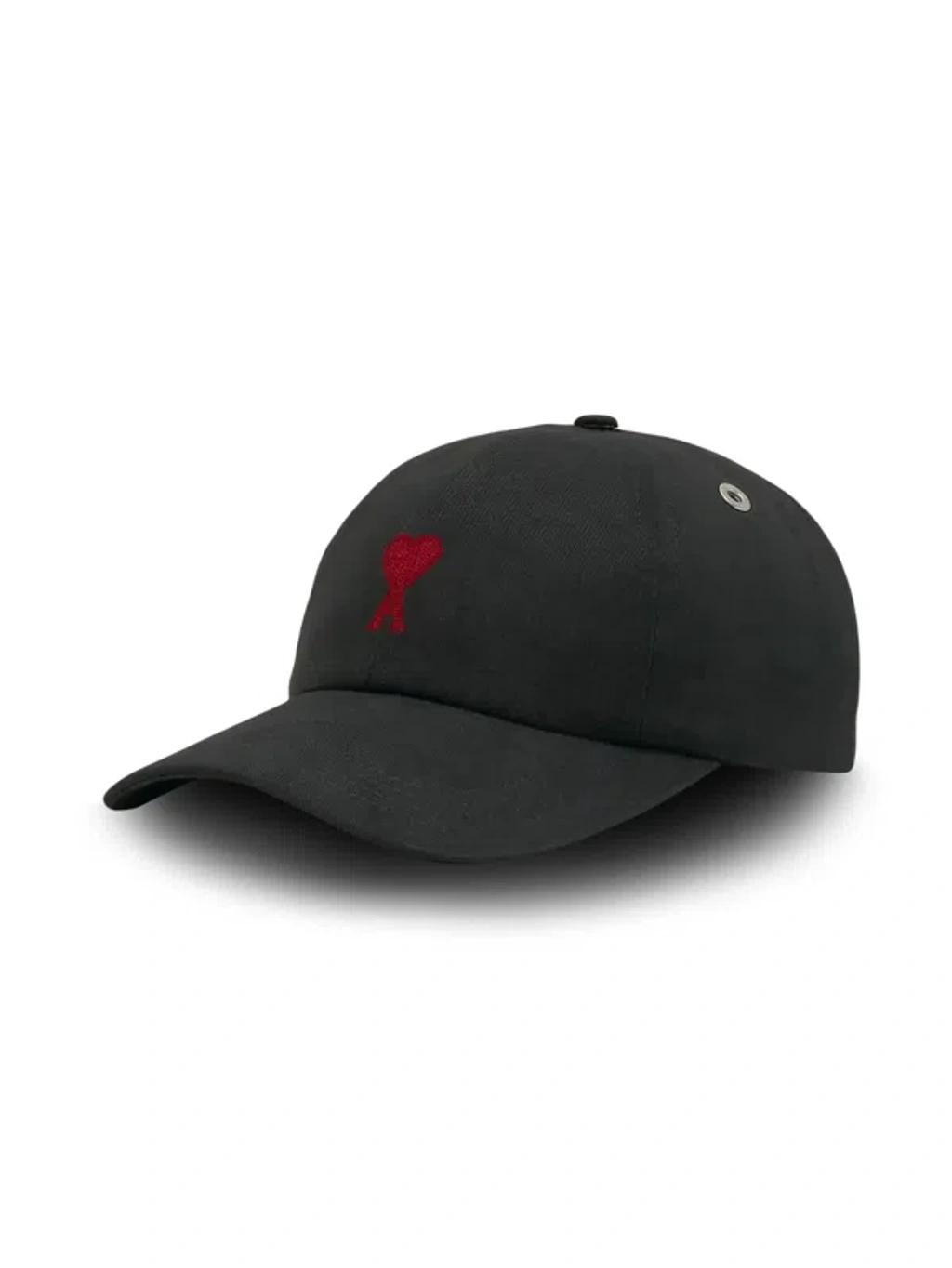 AMI ALEXANDRE MATTIUSSI Ami Paris Black And Red Cotton Ami Paris De Coeur Baseball Cap Product Image