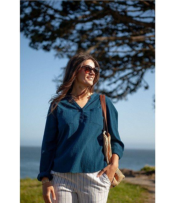 Aventura Beachcomber Organic Cotton Crepe Split V-Neck Long Sleeve Top Product Image