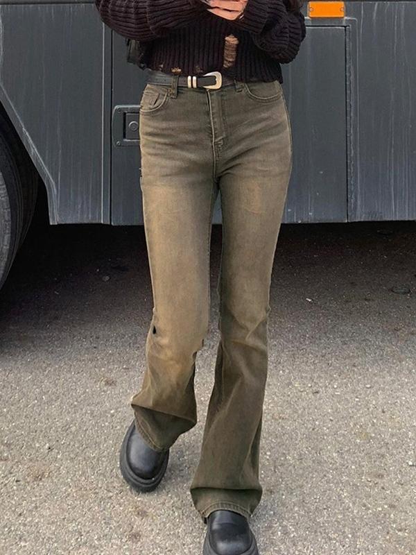 Distressed Washed Brown Low Rise Flare Jeans Product Image