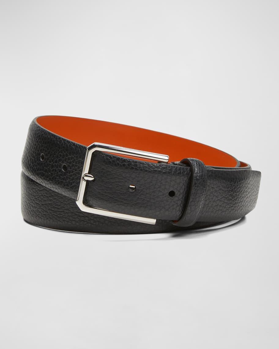 Mens Rectangle Buckle Grained Leather Belt Product Image