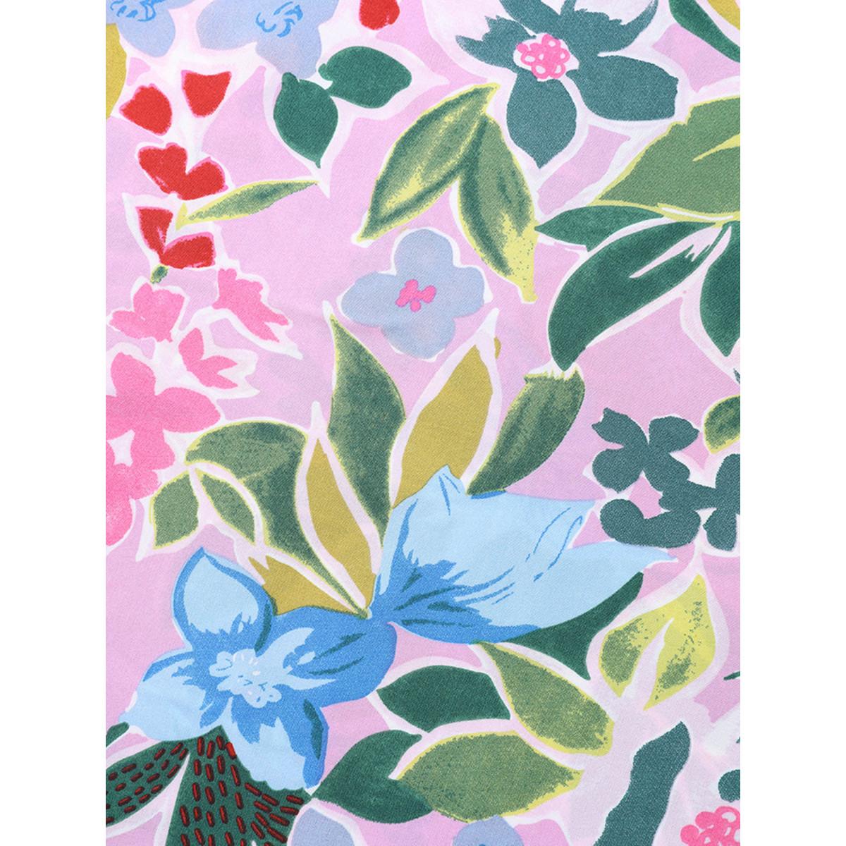 Plus Size Multicolor Sunkissed Floral Lotus Leaf Sleeve Blouse Women Playful Half Sleeve Round Neck Casual Blouses BloomChic 18-20/2X Product Image