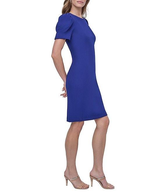 DKNY by Donna Karan Crepe Round Neck Short Puff Sleeve Dress Product Image